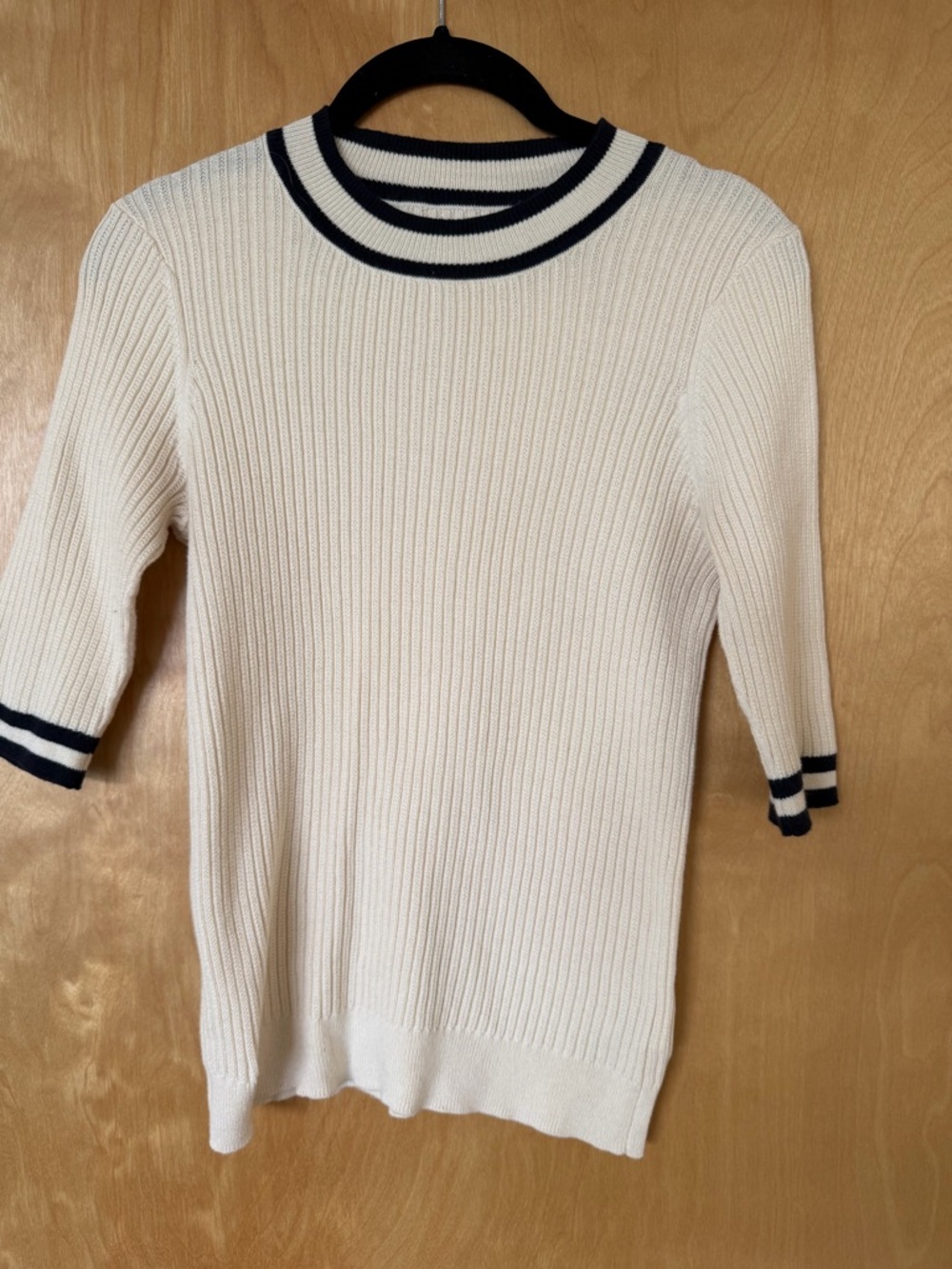 Faherty Retro Cotton Cashmere Sweater Tee Ribbed Cream Medium